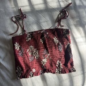 Floral Smocked Burgundy Top - says L but fits various sizes, runs small